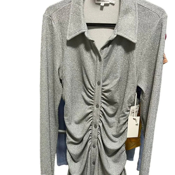 Good American Sparkle Button Down Top Silver Swim Cover Up - Picture 5 of 7